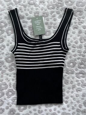 H&M Black & White Striped Ribbed Tank Top